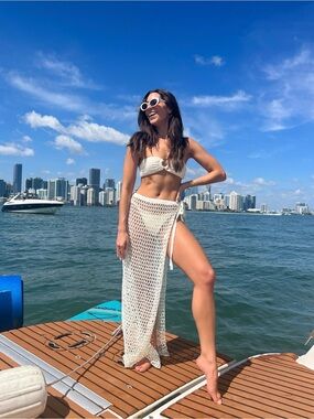 MESHKI White Crochet Maxi Skirt | Beach Cover-Up | Size S